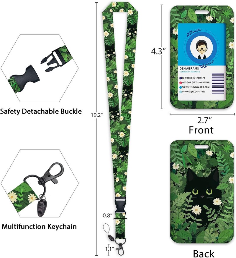 GIANCOMICS Lanyards for Id Badges, Black Cat ID Badge Holder with Lanyard Badge Reel Retractable, Plant Lanyard with ID Holder Keychain Clip Name Tag Cute ID Card Holder for Teacher Women Work Office - Image 4